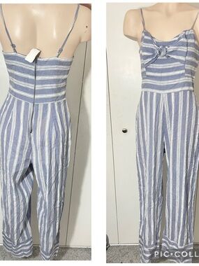 Derek Heart Blue and White Striped Spaghetti-Strap Jumpsuit